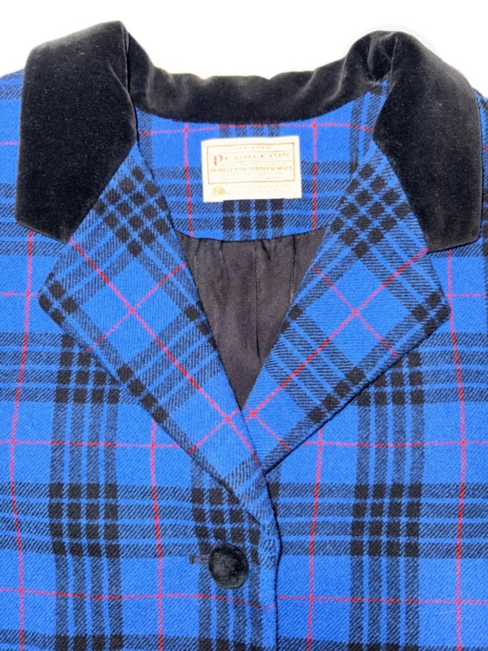 Vintage Pendelton 16P Wool Riding Jacket Coat Blue Black Plaid Women Blazer EUC - Picture 3 of 11
